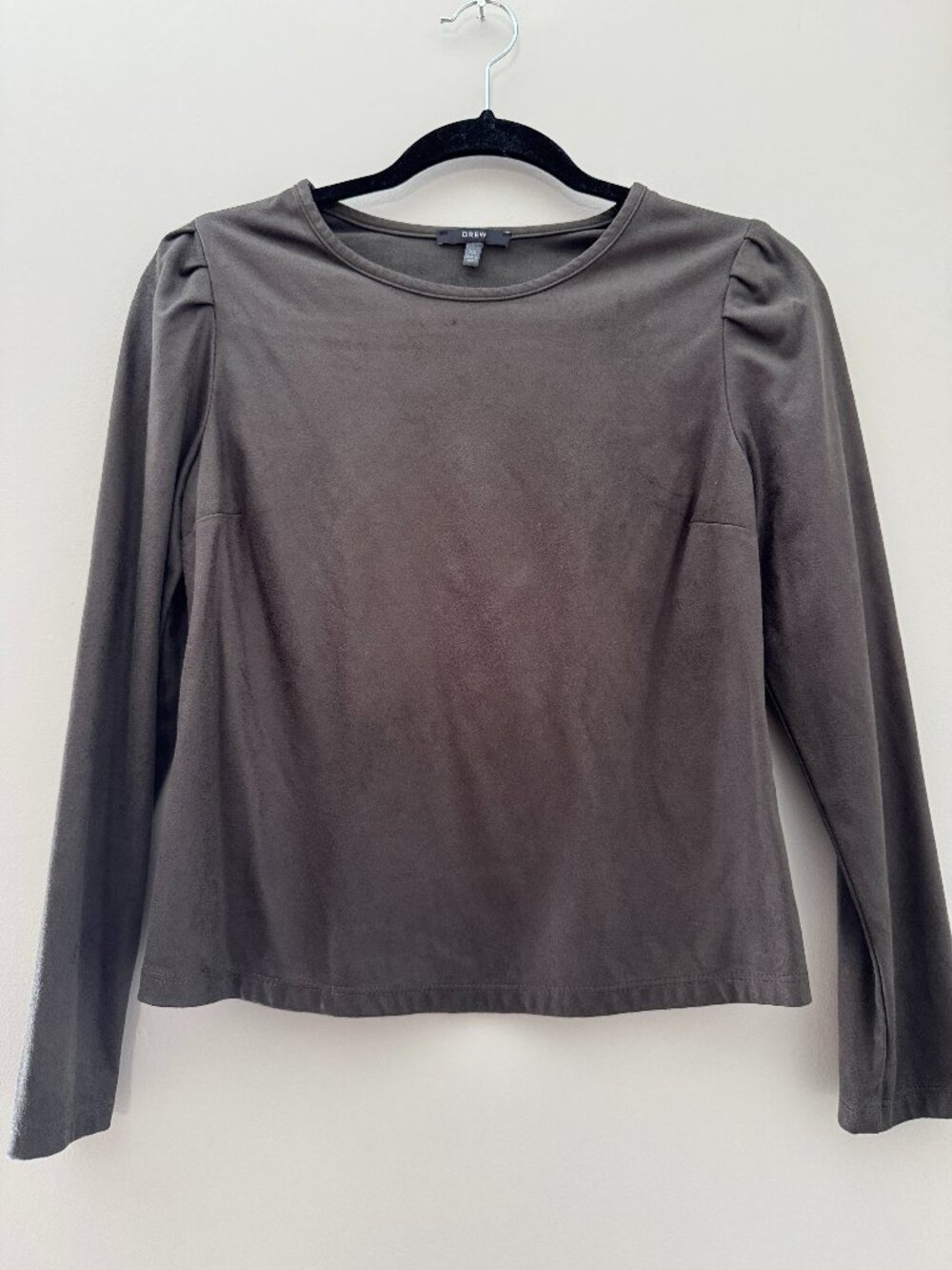 DREW Gray Faux Suede Long Sleeve Top Size XS